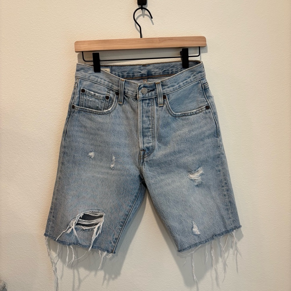 Levi's Blue Bermuda Shorts Distressed Denim